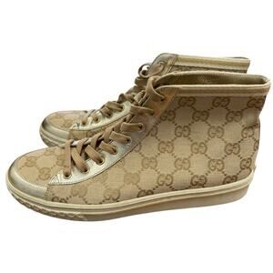 Gucci Gold Monogram High Top Sneaker Sz 36